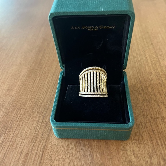 Lux Bond 18k Yellow Gold Fashion Ring With Diamond Pave, Holiday Gift For Her - Picture 12 of 15